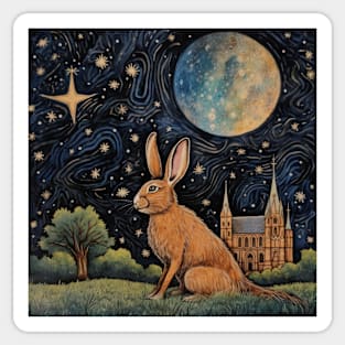 Hare, Pagan Hare, Pagan Art, Moon, Animal, Sticker